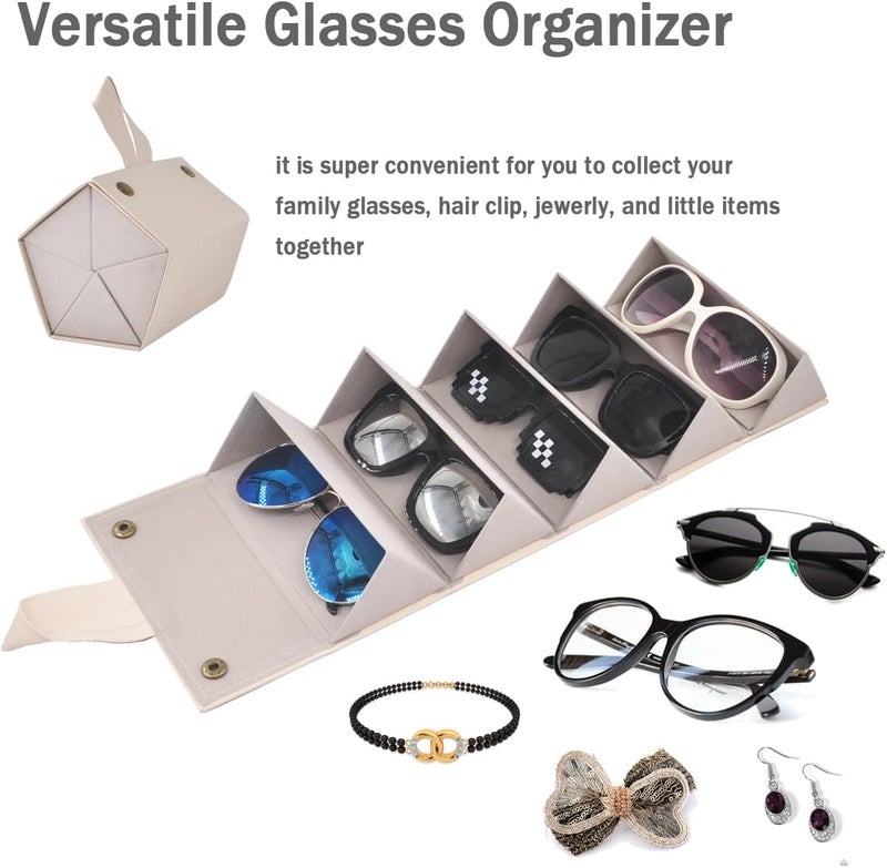 Kenpal Sunglasses Storage Organizer Holder Foldable Travel Case with 5 Slot Compartments for Multiple Glasses - Image 5